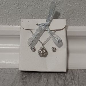 NWT Silver-Toned CZ Necklace & Earring Set, 16.5"